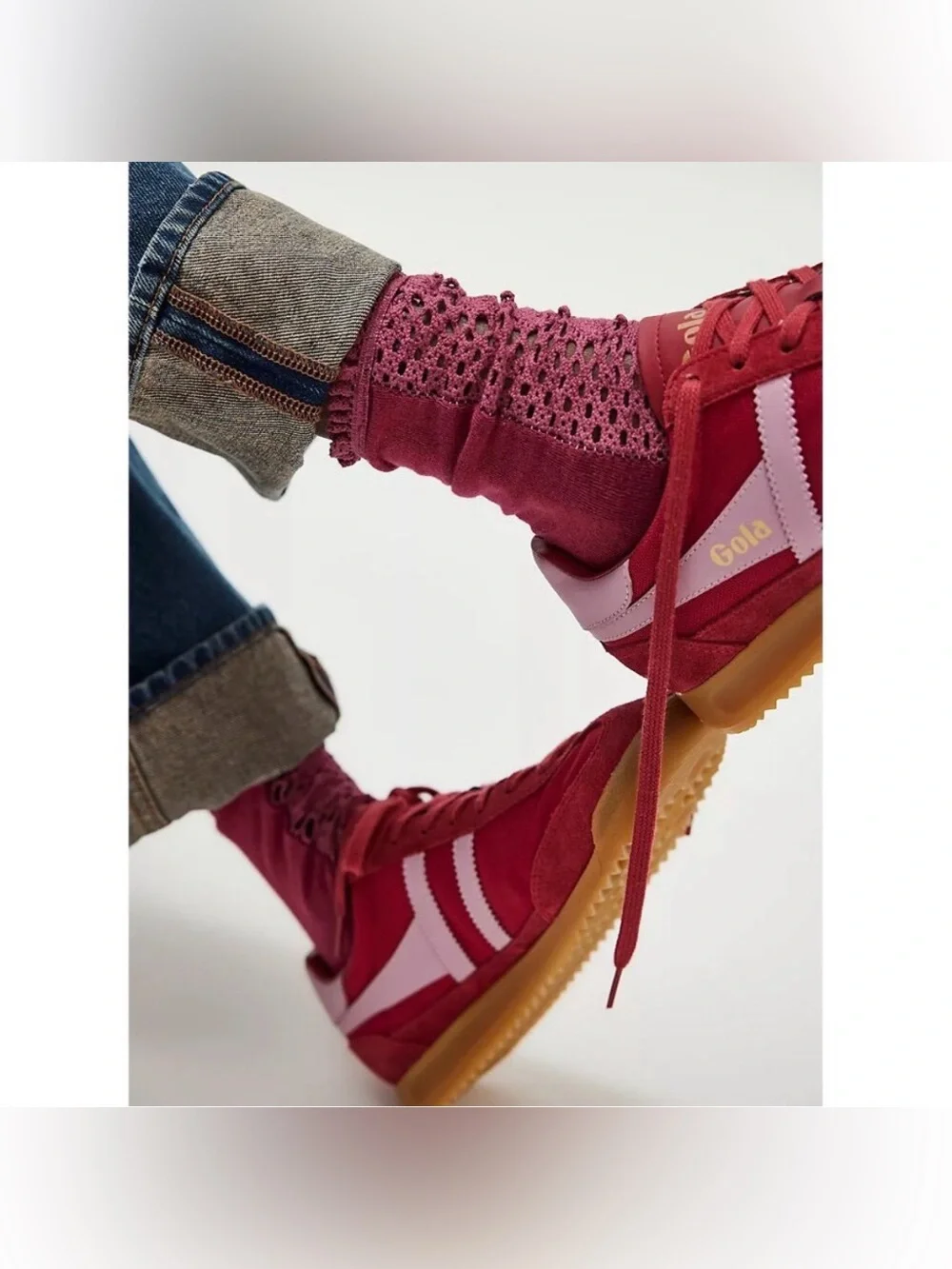 Free People Rubies Crochet Ruffle Socks in Deep Sea Burgundy NWT